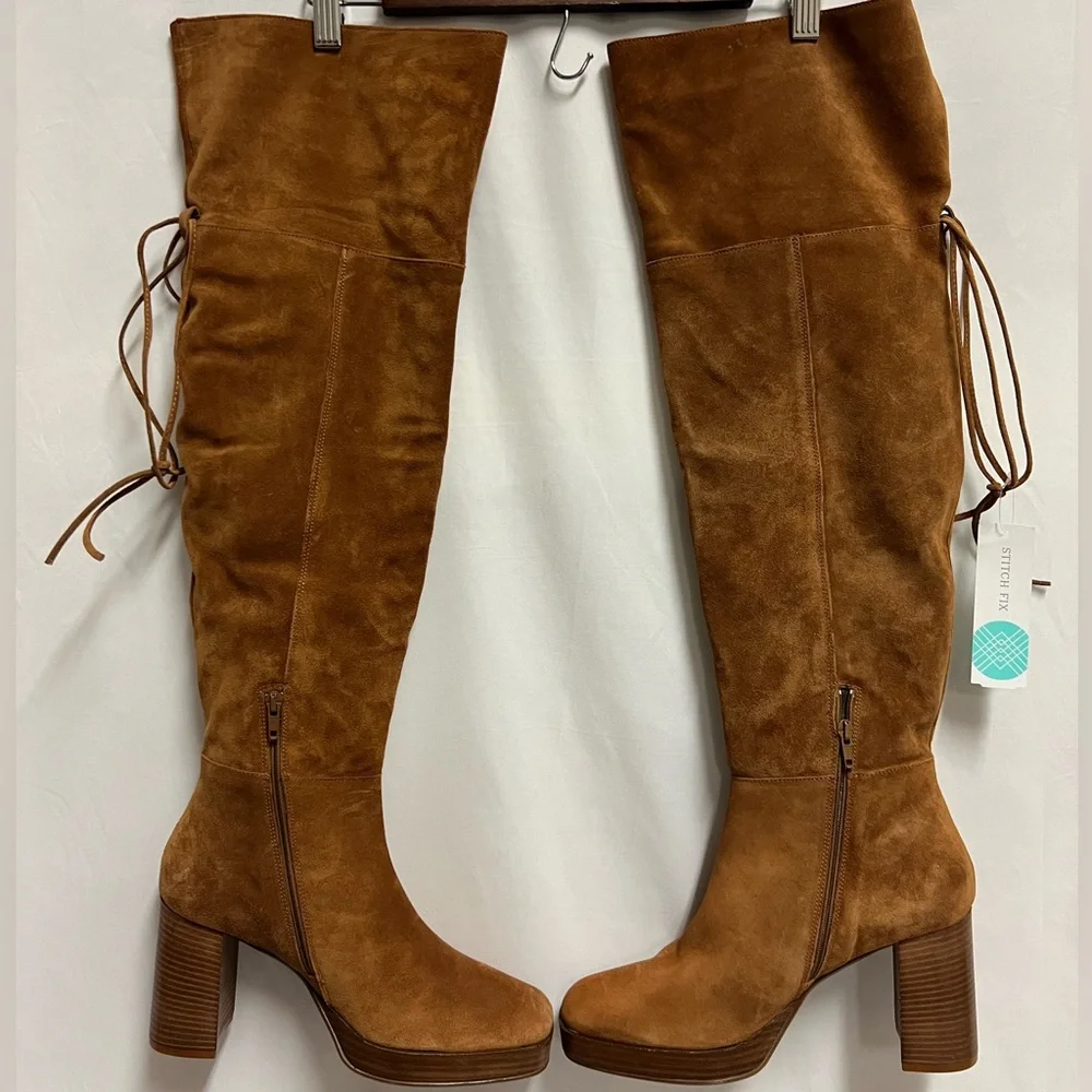 FREE PEOPLE Echo Platform Over the Knee Boot Tan Cognac Size 40 NWOB
